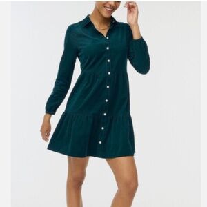 J. Crew NWT Corduroy Collared Mini Short Dress Emerald Green Size 14
